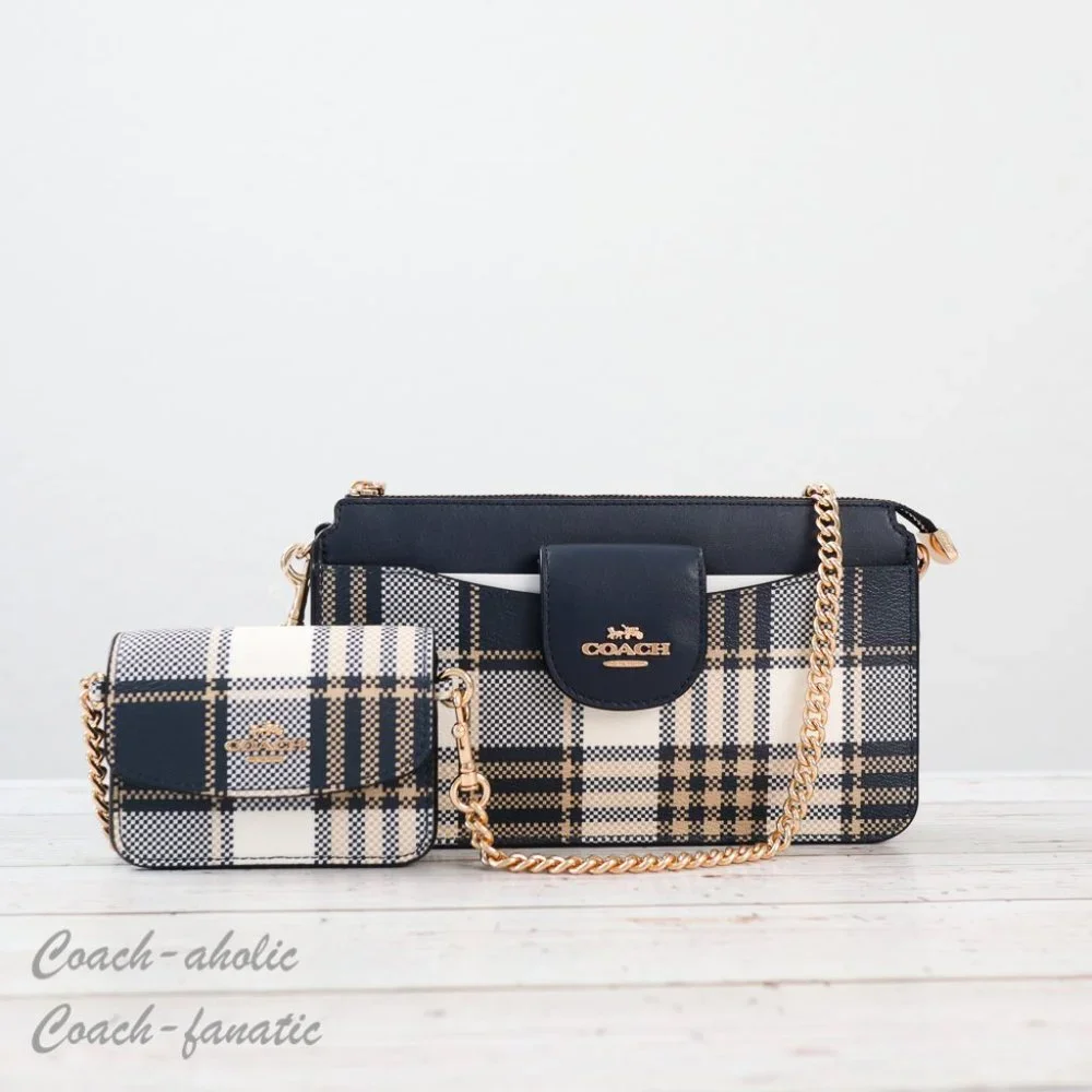 NWT Coach C8682 Poppy Crossbody With Garden Plaid Print in Midnight - Picture 1 of 11